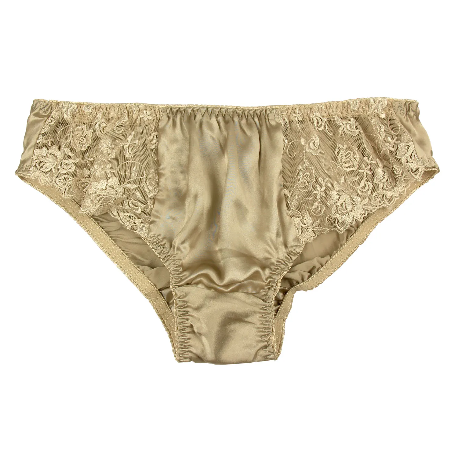Beige Женские трусы с низкой посадкой, шелк, с кружевом, сексуальные и дышащие трусики, US s m l xl XXL(W2"-37" - Цвет: Beige