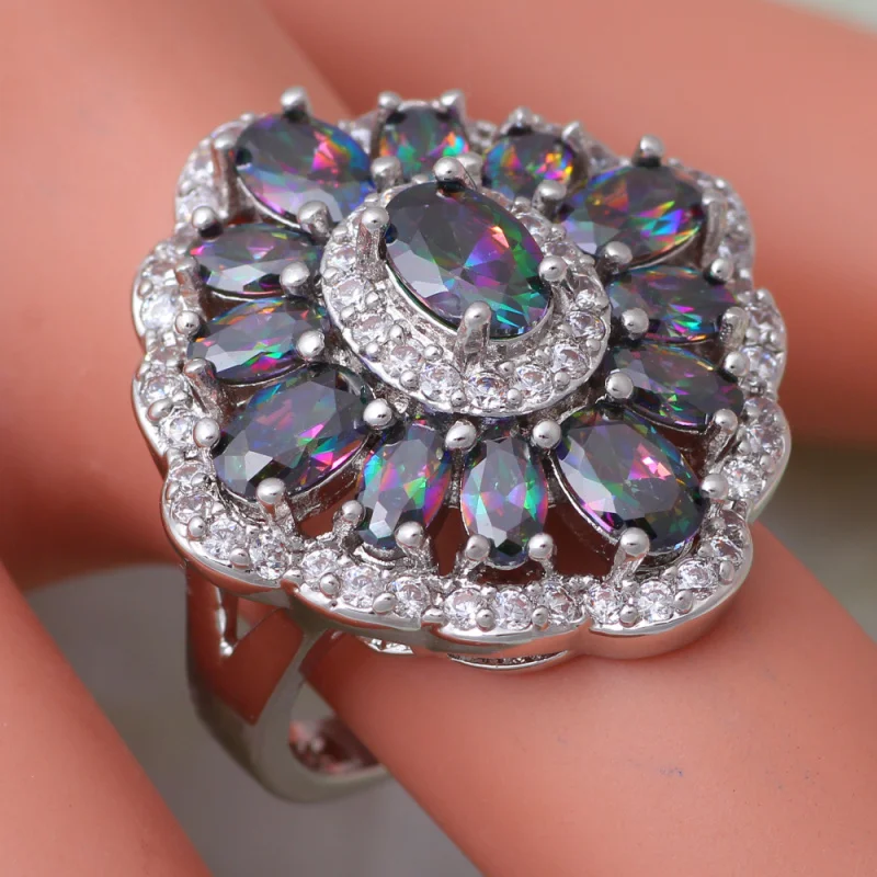 Модные кольца из стерлингового серебра 925 пробы с радужным мистическим