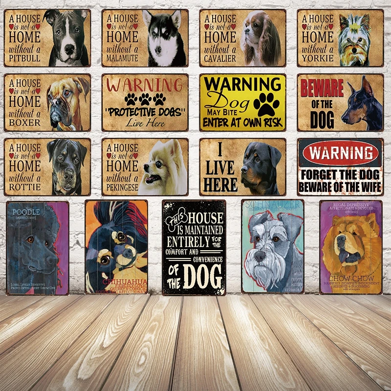 

[ Kelly66 ] Dogs Warning Metal Sign Tin Poster Home Decor Bar Wall Art Painting 20*30 CM Size y-2110
