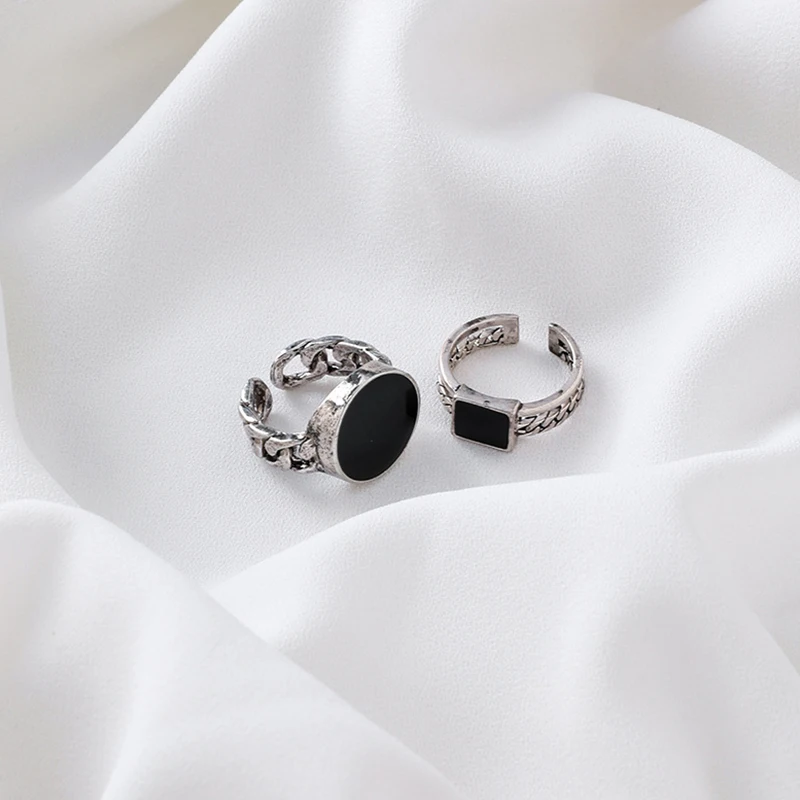 Япония и Корея модное круглое геометрическое кольцо с двойной цепочкой черное