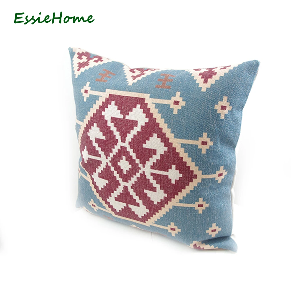 ESSIE HOME Blue Antique Cotton Linen Kilim Pattern Modern Decor Pillow Case Cushion Cover Throw Digital Print | Дом и сад