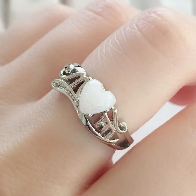 Myelo Fashion Silver Love Heart Rings For Women Australia Crystal Blue White Opal Stone Jewelry Engagement | Украшения и
