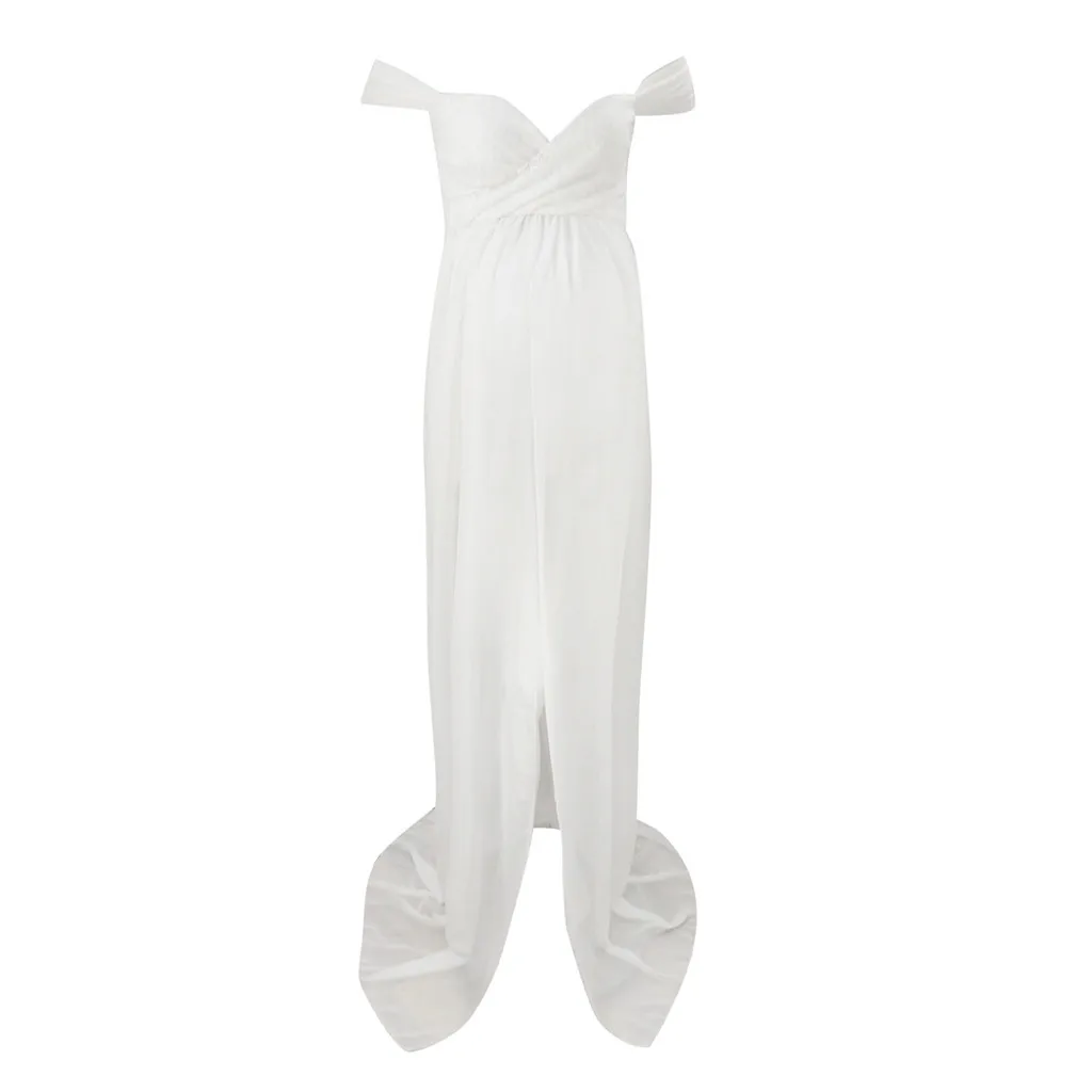 

Fashion Summer Women Pregnancy Dress Off Shoulder Ruffled Maternity Dresses Solid Color Casual Robe Grossesse Shooting Photo