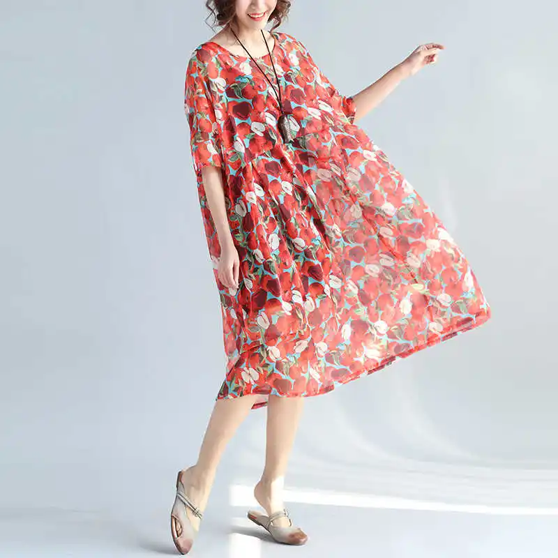 Платье женское Пляжное с принтом красного яблока из шифона большого размера aa818 |