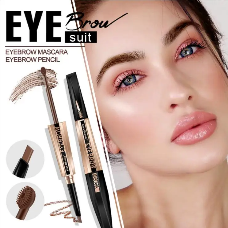 Kiss beauty карандаш для бровей с двойным концом + тушь водостойкая жидкость гель