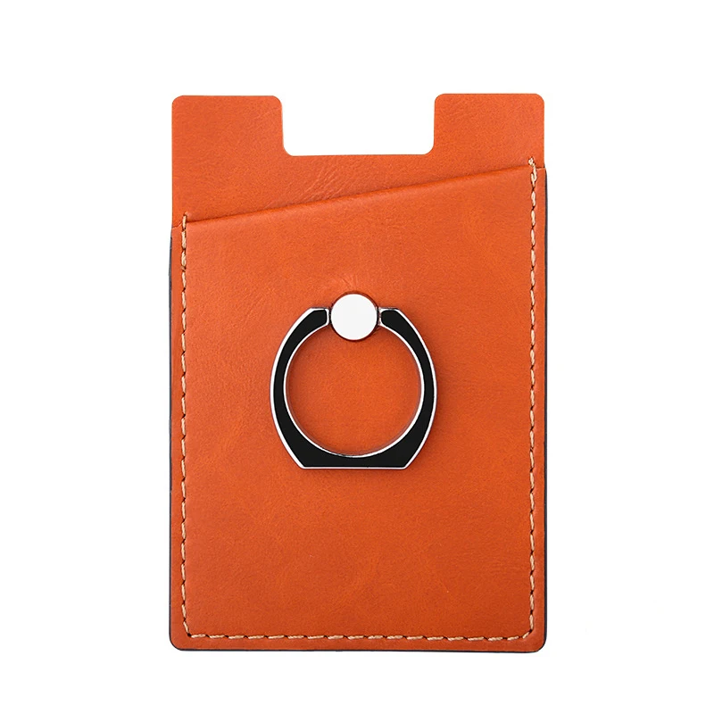 U065(Brown) Держатель для карт из искусственной кожи для сотового телефона с кольцом, клейкая наклейка на заднюю часть, тонкая палочка для карт, держатель для карт, кошелек для мобильных телефонов - Цвет: U065(Brown)