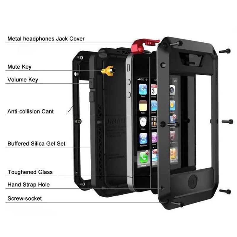 Shockproof Doom Armor Waterproof Metal Aluminum Case For iphone 12 Mini 11 Pro Max X 8 7 6 6s Plus 5s Cover Screen Glass Film | Мобильные