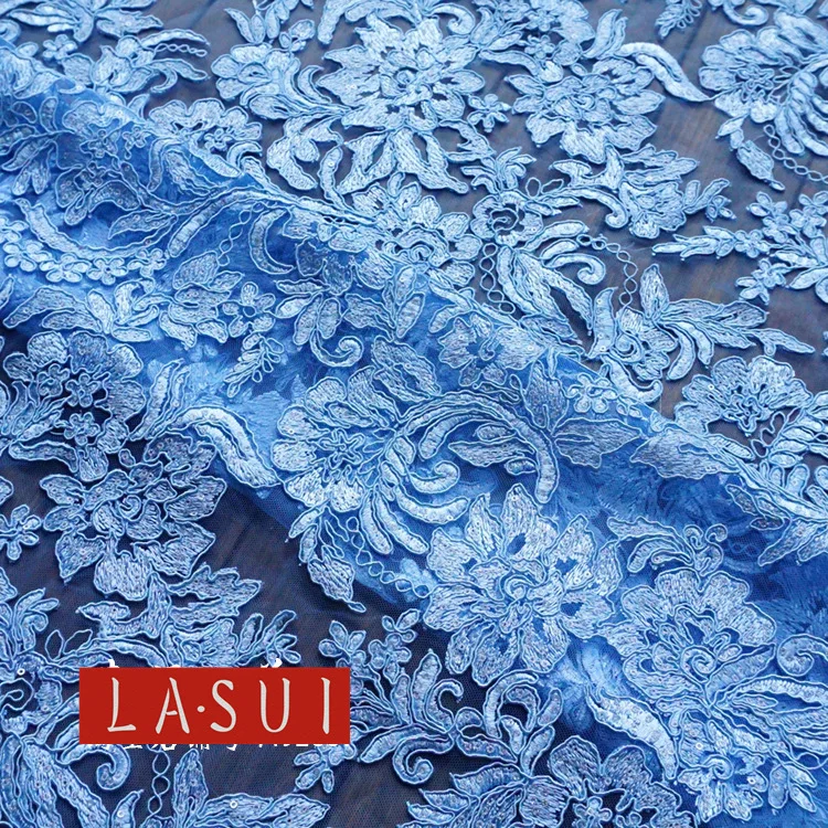 LASUI 2017High-grade Blue soft mesh Sequins diamond shaped lattice embroidered lace Plant flowers Corded french X0275 | Дом и сад