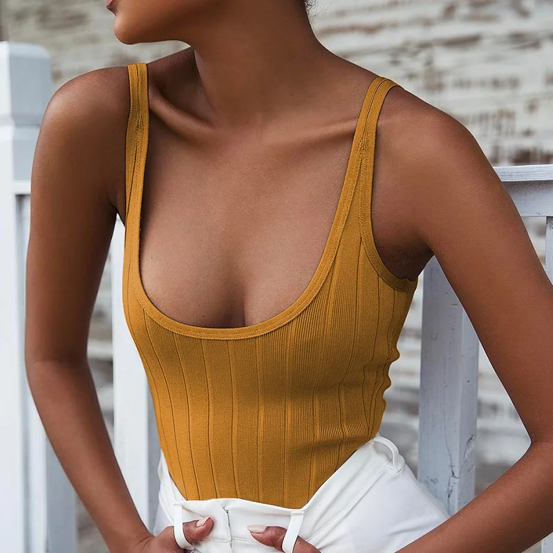 

Ribbed Knitted Sexy Bodysuits Women Sleeveless Summer Slim Rompers Womens Jumpsuit Basic Playsuit Womens Tops
