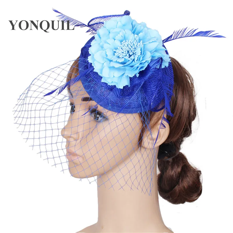 

Light Blue Flower Sinamay Fascinators Wedding Veil Accessories Cocktail Party Hats Bridal Fascinators 15 Colors 6Pcs/Lot OF1511
