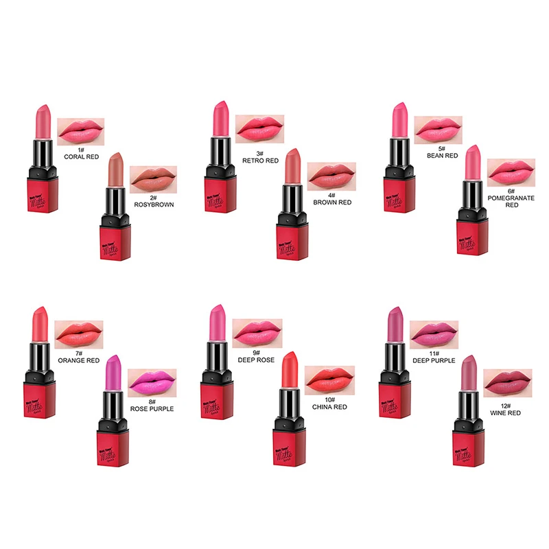 Новинка 12 цветов губная помада много матовая косметическая водостойкая стойкий