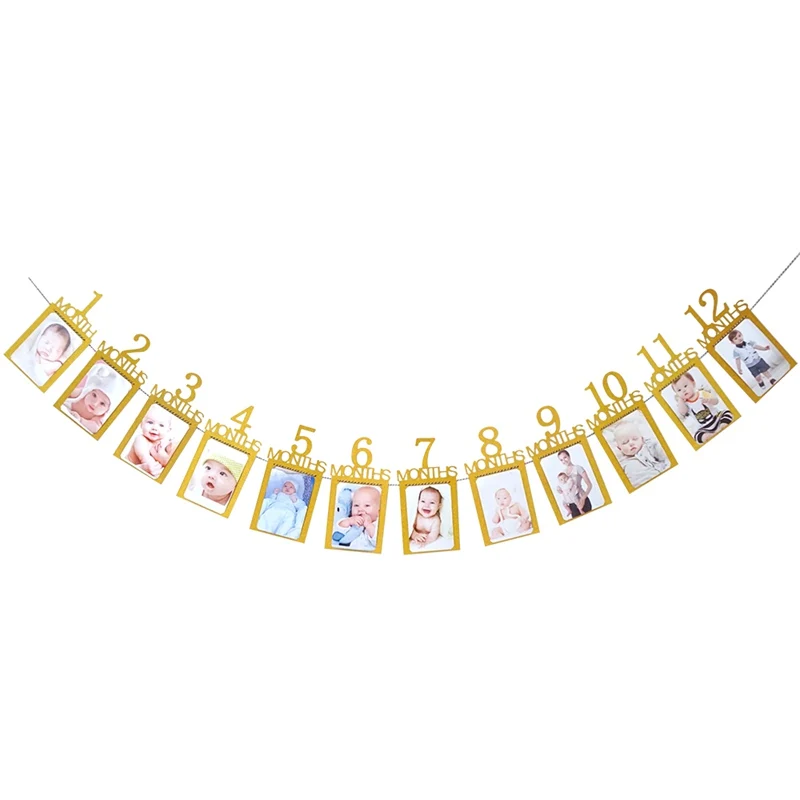 Gold A LAPHIL Baby 1st Birthday баннер 12 месяцев фоторамка овсянка первый день рождения украшения мальчик девочка мой 1 Год Вечерние принадлежности синий - Цвет: Gold A