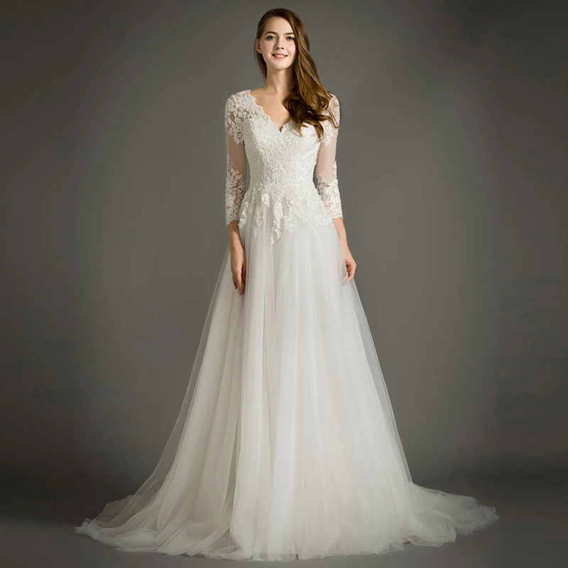 Винтажное кружевное платье с v образным вырезом и бусинами Vestidos De Novia Фатиновое