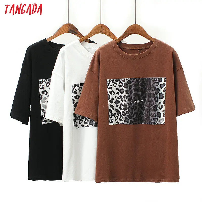 Tangada, модная черно-белая футболка, Корейская одежда, животный узор, футболка, короткий рукав, vogue, повседневный Топ, футболка, женские рубашки, 2TB01