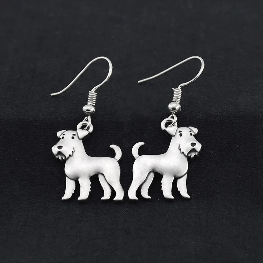Винтажные серьги-подвески серебряного цвета Airedale Terrier &amp Schnauzer Dog Bijoux Femme длинные