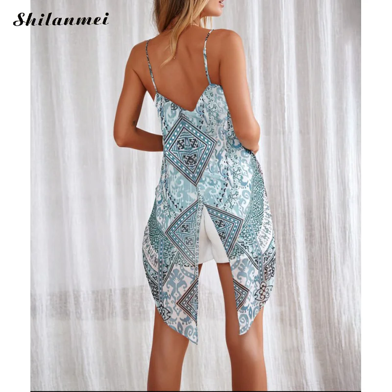 Богемные печати Cami Топ 2019 Лето Спагетти ремень повседневные Свободные Boho Camisole