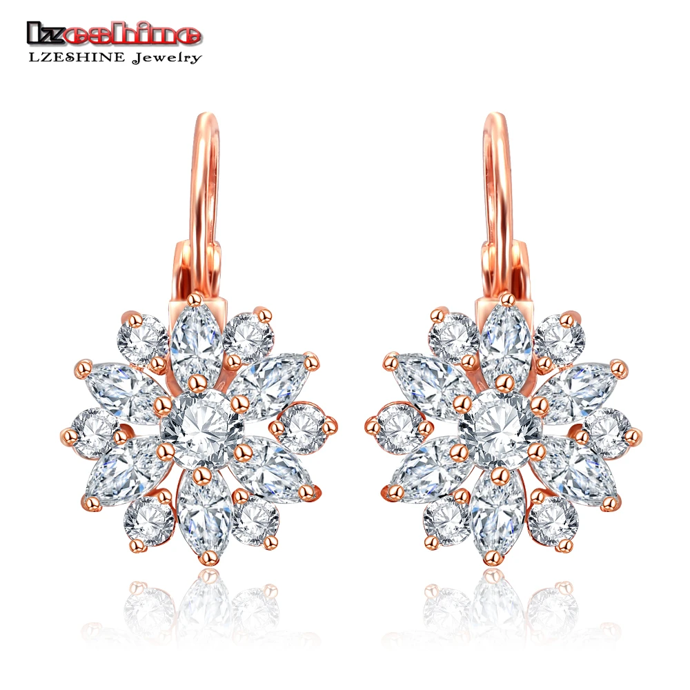 LZESHINE изысканный цветок Дизайн Серьги-гвоздики Одежда высшего качества AAA камень