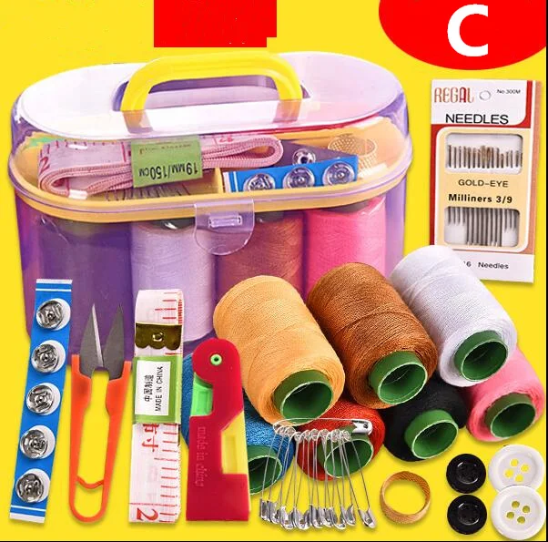 C Большая скидка! DIY швейный набор устройство вдевания нитки игольчатая лента ножничный измерительный наперсток кожа с коробкой для хранения Швейные аксессуары - Цвет: C