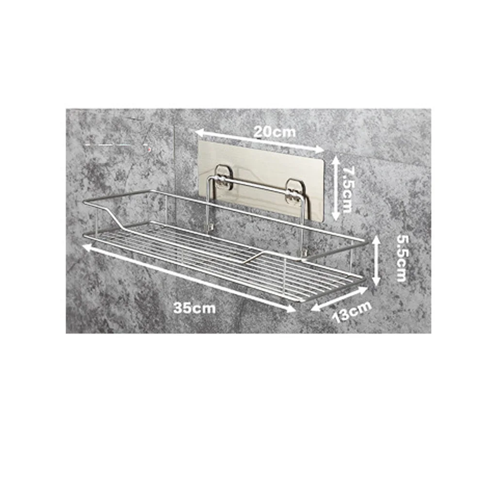 3 Size Stainless Steel Bathroom Waterproof Storage Shelves& Racks Shelf No Drilling Kitchen Bathroom Storage Wall Racks