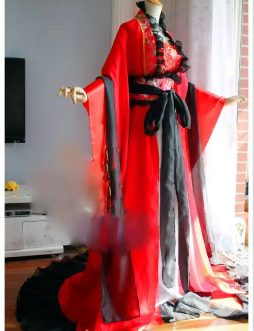 2 вида конструкций элегантный костюм феи Hanfu с длинным хвостом для ТВ Игры десять миль кустов персикового цвета Cos принцесса Sujin желтый