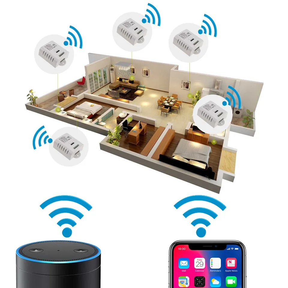 Tedgem 10A wifi Пульт дистанционного управления смарт-переключатель 85-265 в Умный домашний переключатель для смартфонов Amazon Alexa Google Home