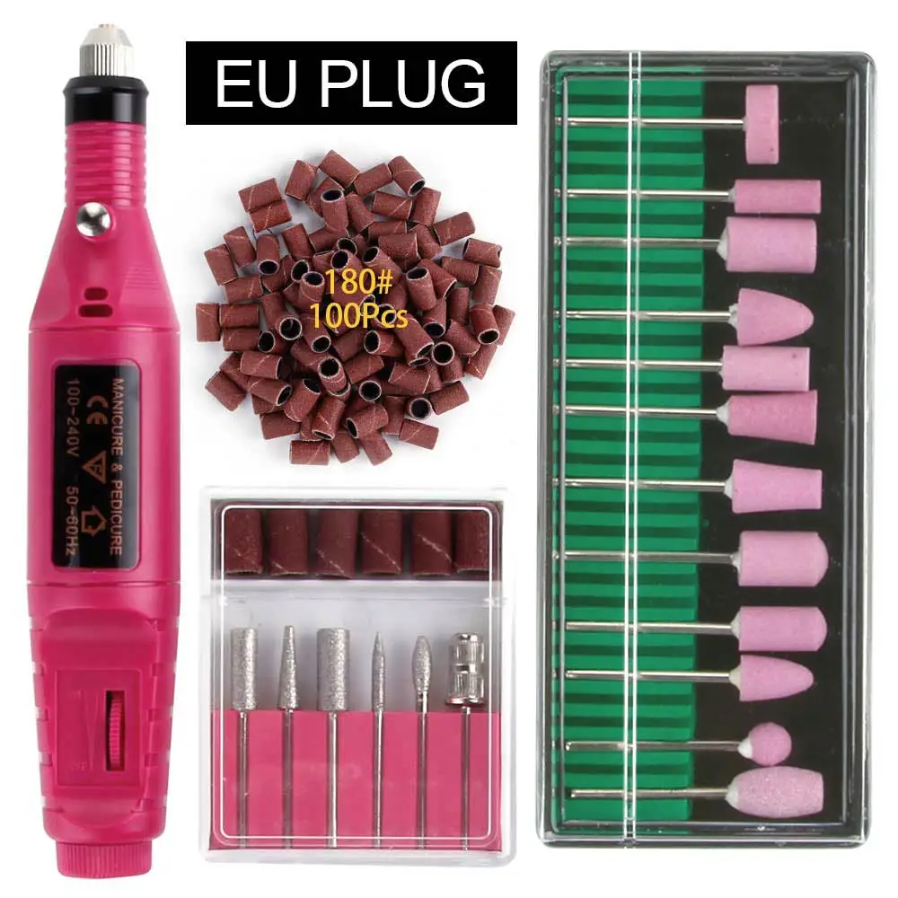 RR Set D 180 EU Plug Электрический маникюрный набор шлифовальный станок Маникюр Педикюр фрезерный станок для удаления лака Керамический Резак кутикулы резцы аппарат - Цвет: RR Set D 180 EU Plug