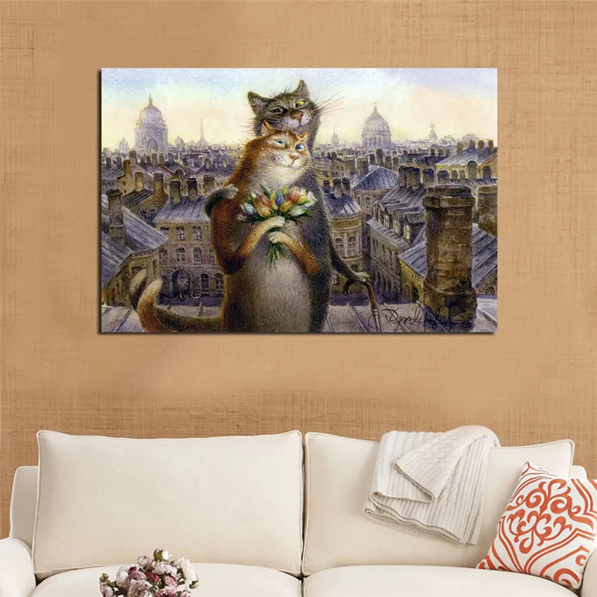 Картина на холсте кошка пары холст постер печать для гостиной спальни домашний