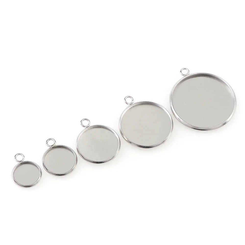 

10 Piece Set Round Stainless Steel Without Hanging Pendant Cabochon Inset Bezel Jewelry Making 10 / 12/ 16/ 20 / 25mm