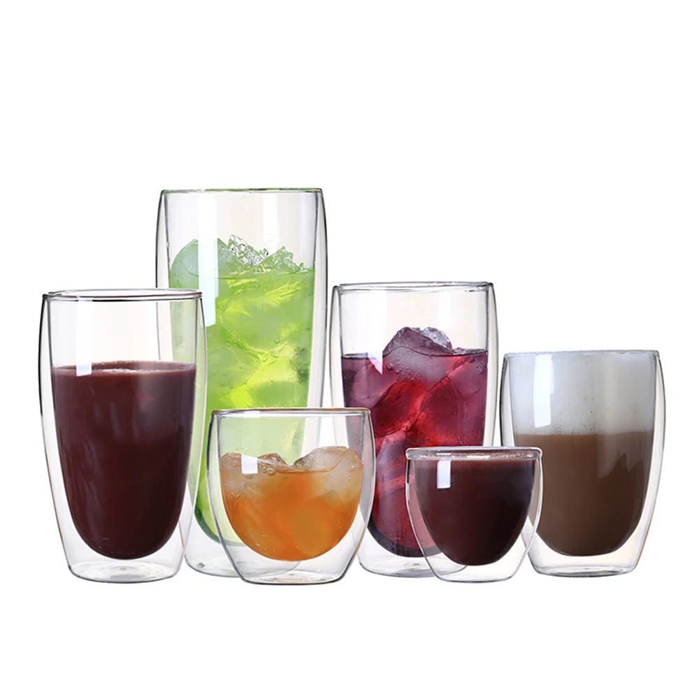 

JANKNG 4 Pcs/Set Hot Transparent Double Layer Glass Tea Heat Resistant Cup Coffee Mug Insulation Cup Healthy Drink Great Gift