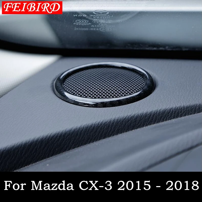

Interior For Mazda CX-3 CX3 2015 2016 2017 2018 Dashboard Stereo Speaker Ring Cover Trim Kit Matte Carbon Fiber Red
