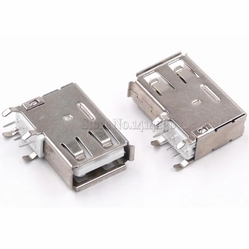 

10Pcs USB Type A Female Solder Jacks Connector Side Needle 4P 90 Degree USB Data Interface