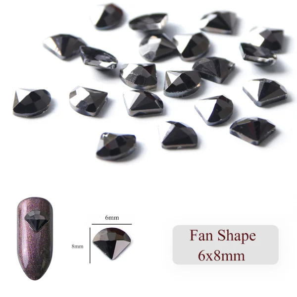6x8mm Fan Shape 10 шт., треугольные 3D Подвески в форме звезды, капли воды, Черный Кристалл, дизайн ногтей, стразы, сделай сам, с плоским дном, для маникюра, ювелирные изделия с алмазами, CH724 - Цвет: 6x8mm Fan Shape