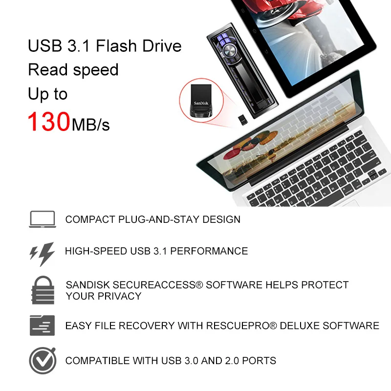 Sandisk флеш накопитель 32 ГБ 128 64 16 до 130 м/с|sandisk pen drive 32gb|sandisk drivemini usb flash |