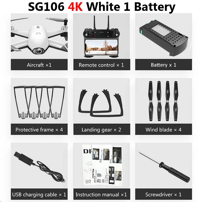 SG106 WiFi FPV RC Дрон 4K камера оптический поток 1080P HD Двойная камера воздушная видео RC Квадрокоптер самолет Квадрокоптер игрушки для детей - Цвет: 4K White 1BAT Foam