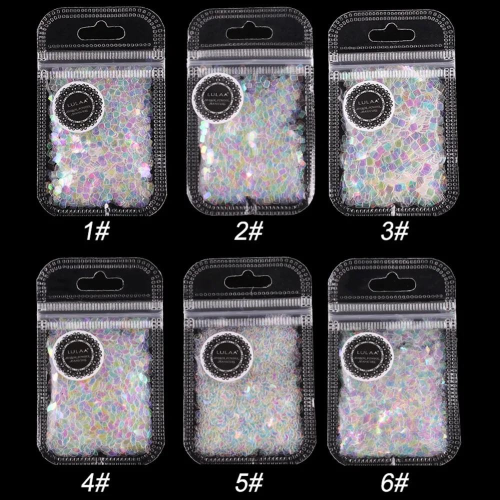 Блестки овальные конфетти для ногтей лазерное Серебряное сердце шестиугольник