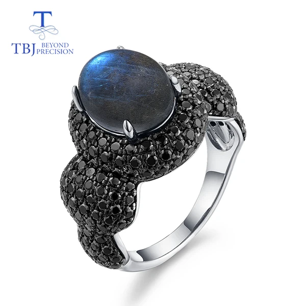 labradorite Классическое женское кольцо с драгоценным камнем, 925 пробы, серебро, хорошее ювелирное изделие, натуральный голубой лабрадорит, лунный камень, хорошее ювелирное изделие от tbj - Цвет камня: labradorite