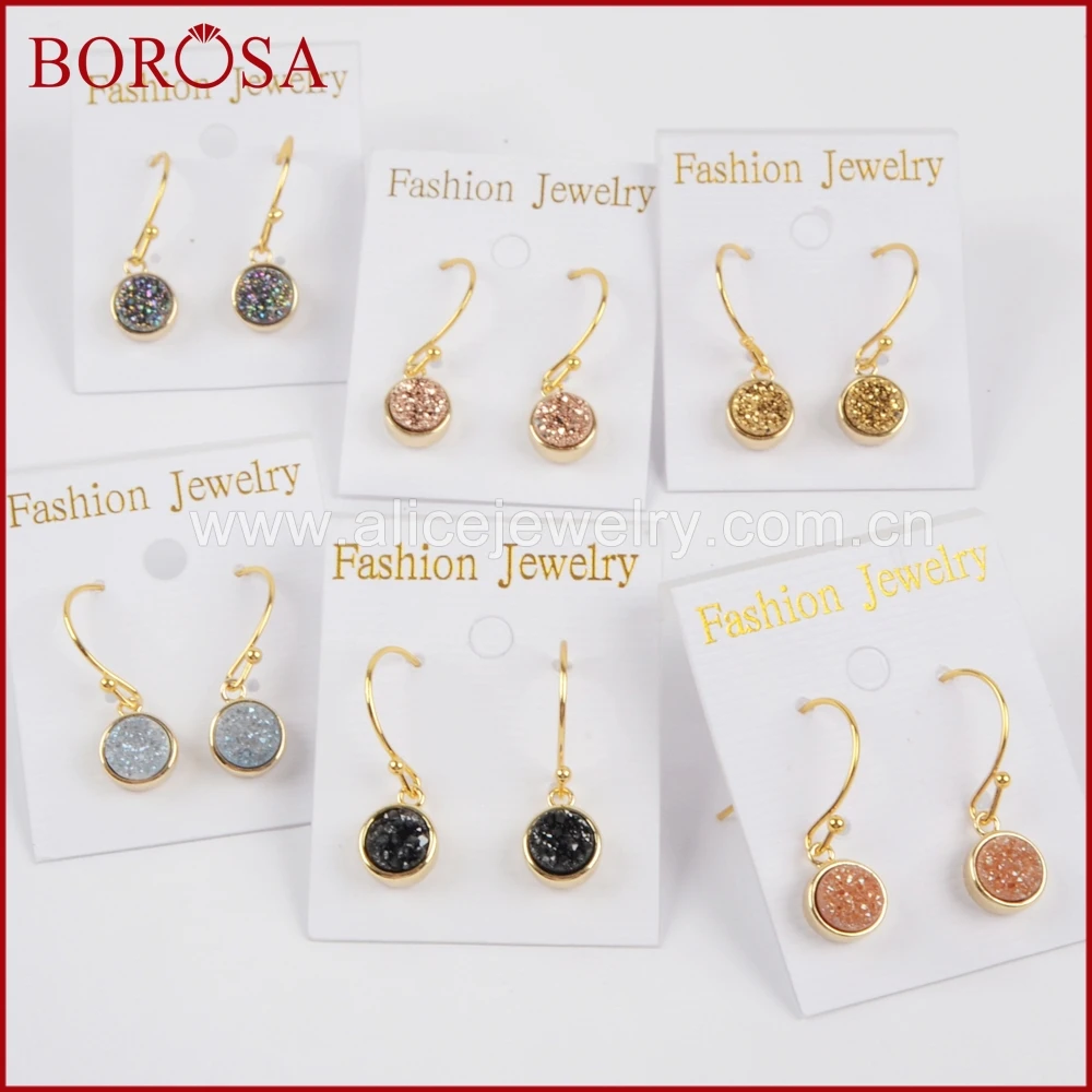 Женские серьги-капельки BOROSA круглые серьги с золотым ободком из титана радужной