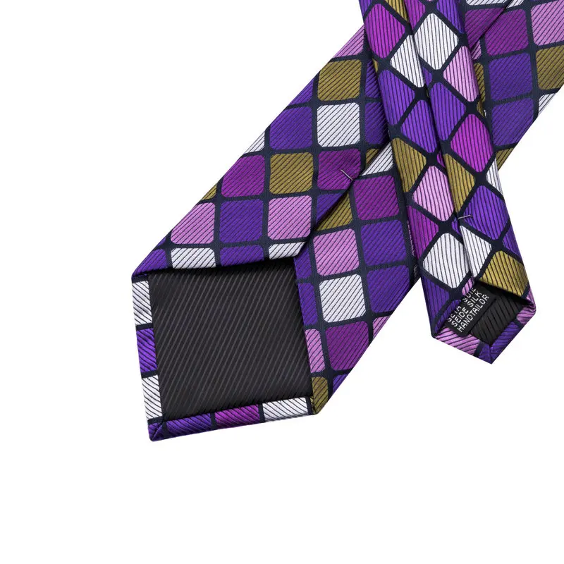 

Mens Ties Purple Plaid Silk Jacquard Tie Hanky Cufflink Set Hot Selling Ties For Men Business Free Delivery C-1156