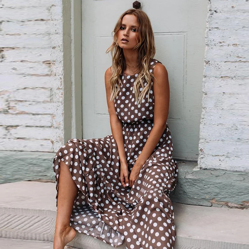 2019 Boho Causual в шифоновое платье для женщин без рукавов длинные летние пляжные