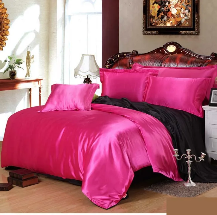 Близнец полный Queen King size шелковый атлас 3/4 шт постельное белье Королевского Ice Silk