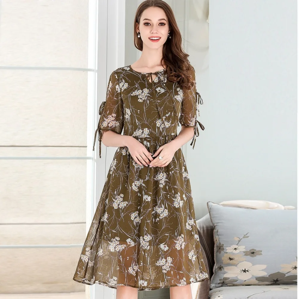 2018 летнее модное женское шифоновое платье с цветочным рисунком больших размеров