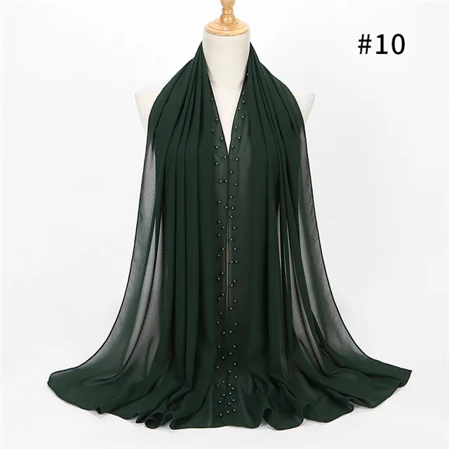 color 10 dark green 1 шт. красивый цветной перламутровый шарф большой однотонный качественный шифоновый шарф с пузырьками простые шали Хиджаб, мусульманский шарф 20 цветов 180*75 см - Цвет: color 10 dark green