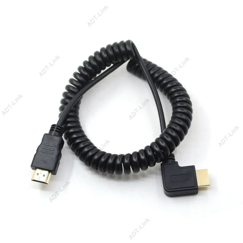 Упругие спиральные растягивающиеся пружины HDMI кабель папа-папа V1.4 90 градусов вправо влево угловой 1080P 3D чистая медь кабели 50 см-200 см