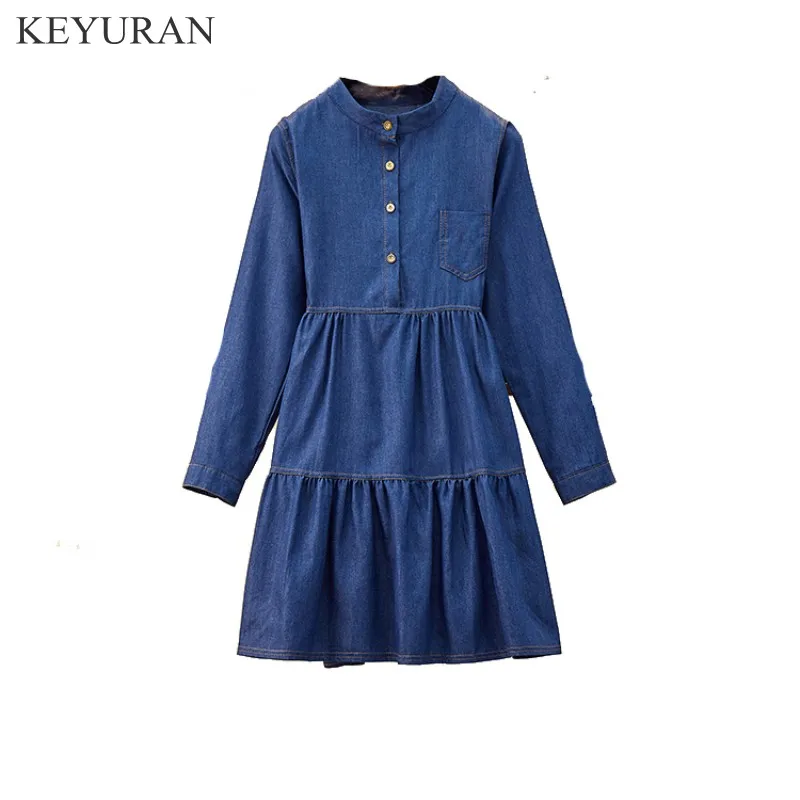 Женское джинсовое платье повседневное облегающее винтажное с длинным рукавом