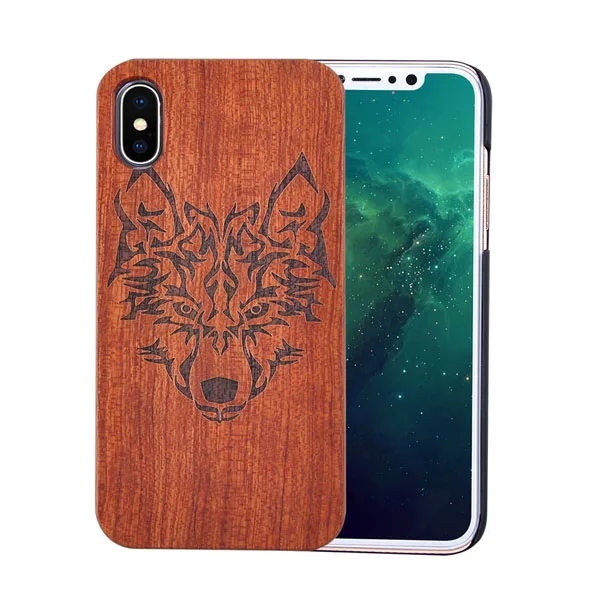 Натуральный деревянный ящик для iPhone X, 8, 7, 6, 6s Plus, 5S, 5, SE, чехол, новинка, тисненый цветок, Череп, волк, узор, деревянный чехол для телефона s - Цвет: Wolf Totem