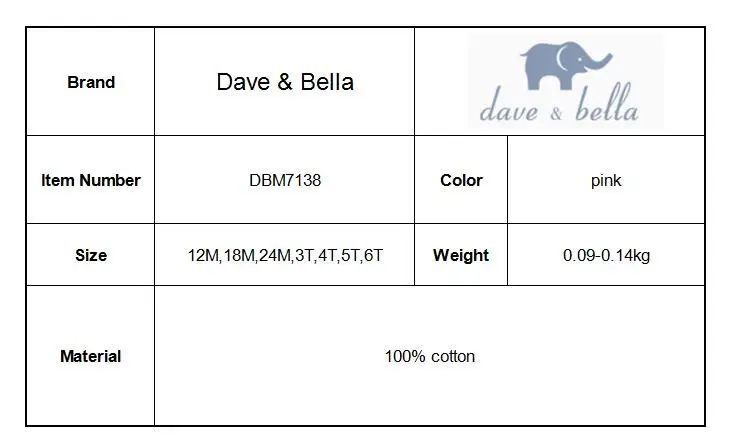 Dave bella/Весенняя модная футболка для маленьких девочек; красивые хлопковые топы для детей; детская футболка высокого качества; DBM7138