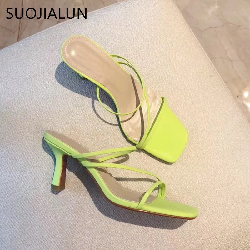 SUOJIALUN/2019 г. летние женские шлепанцы модные босоножки из лайкры флуоресцентные