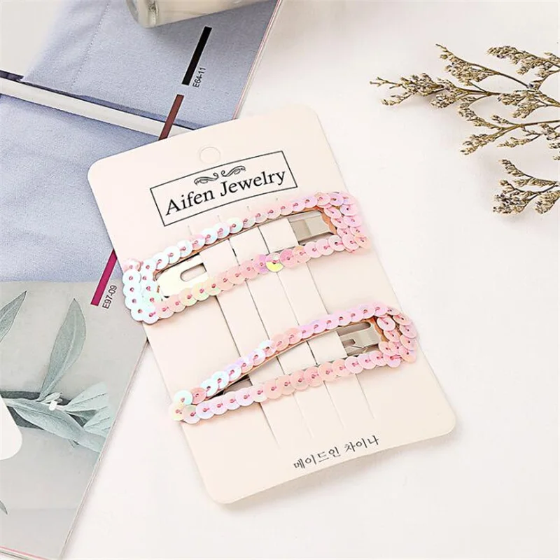 

2 pcs/lot New Arrival Women Children Girls Sequins Shining Geometric Alloy BB Hair Clips Sweet Girls Colorful Lovely Hairpins