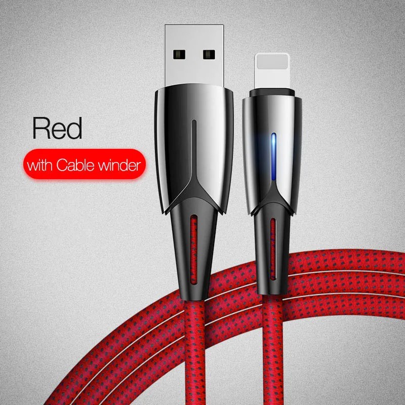 Светодиодный usb-кабель Cafele для iPhone 6, 7, 8 Plus, X, XS, MAX, XR, зарядное устройство, автоматическое отключение, 180 A, максимальный кабель для передачи данных для iPhone, см, зарядный провод - Цвет: Красный