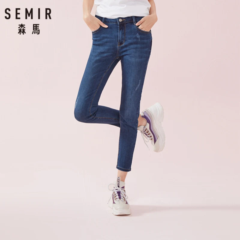SEMIR, женские облегающие джинсы с высокой посадкой, потертые джинсовые женские укороченные джинсы, супер облегающие джинсы длиной до щиколотки с разрушением